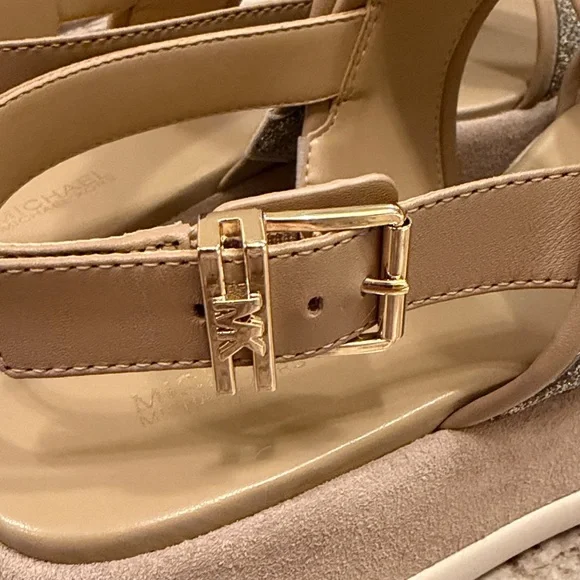 Michael Kors Silver Glitter Sandals with Tan Accents - Picture 7 of 10